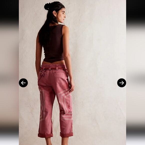 FREE PEOPLE ELECTRIC SANDS EMBROIDERED CROPPED PANTS Sz 4 - Picture 3 of 6